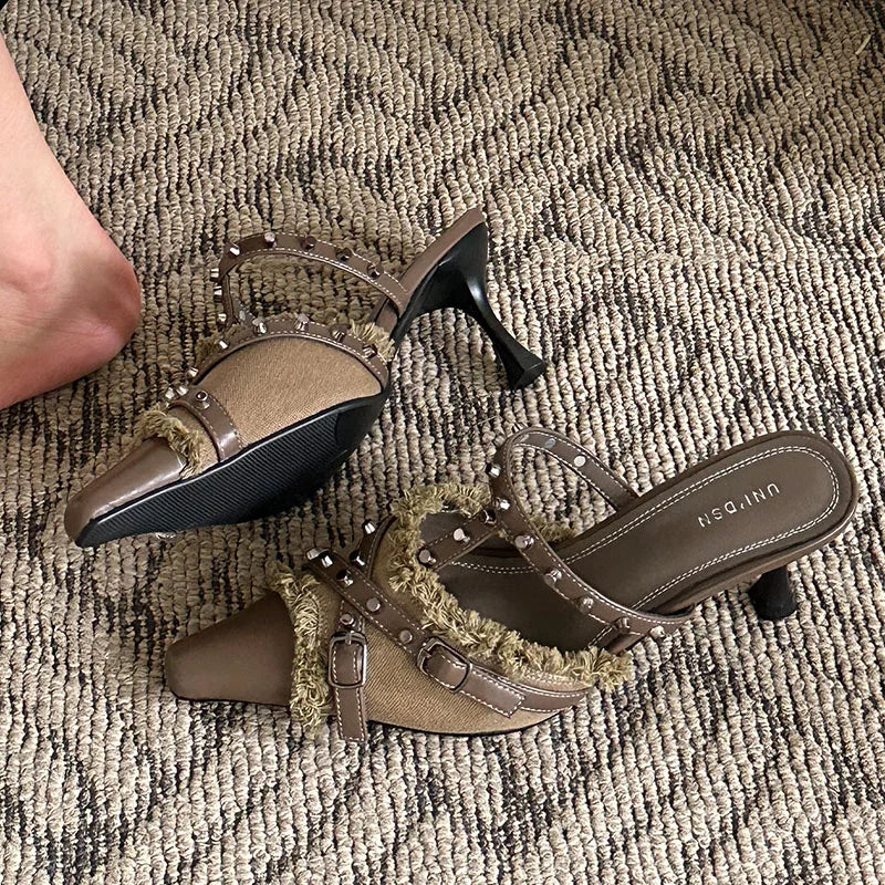 Female Shoes For Thin High Heels Pointed Toe Elegant Ladies Sandals Slingbacks Slides Fashion 2025 Footwear Black Women Pumps