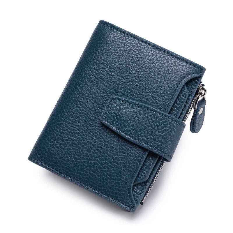 Genuine Leather Women RFID Wallet Large Capacity Bifold with Zipper Coin Pocket & 4 ID Windows