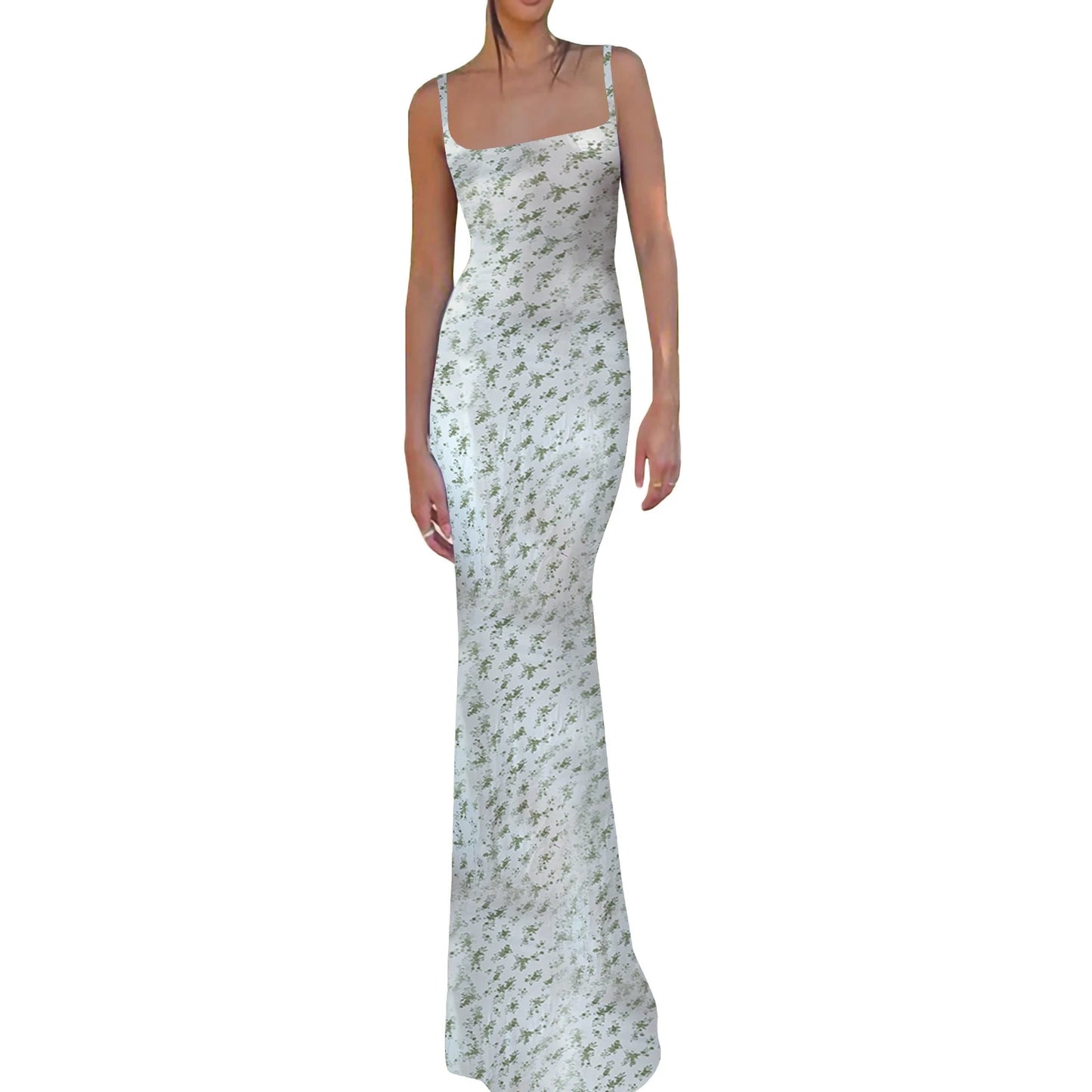 Women Chic Tube Backless Dress Spaghetti Strap Satin Elegant Maxi Bodycon Long Dress Y2K Floral Printed Sundress Streetwear