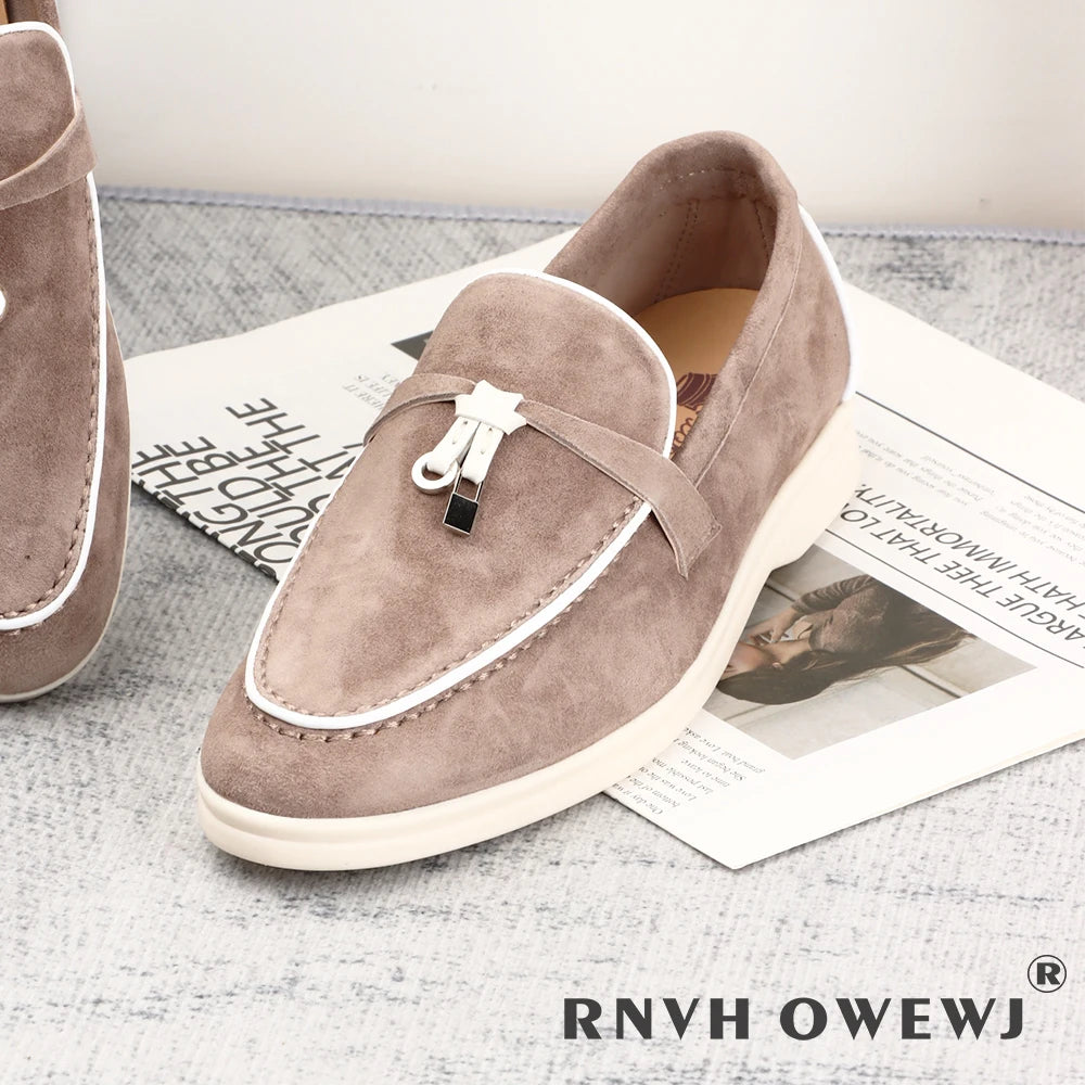 2025 Men's Flat Loafer Summer Top Quality Suede Leather Tassel Metal Buckle Pink Slipper Mules Comfortable Slip on Shoes