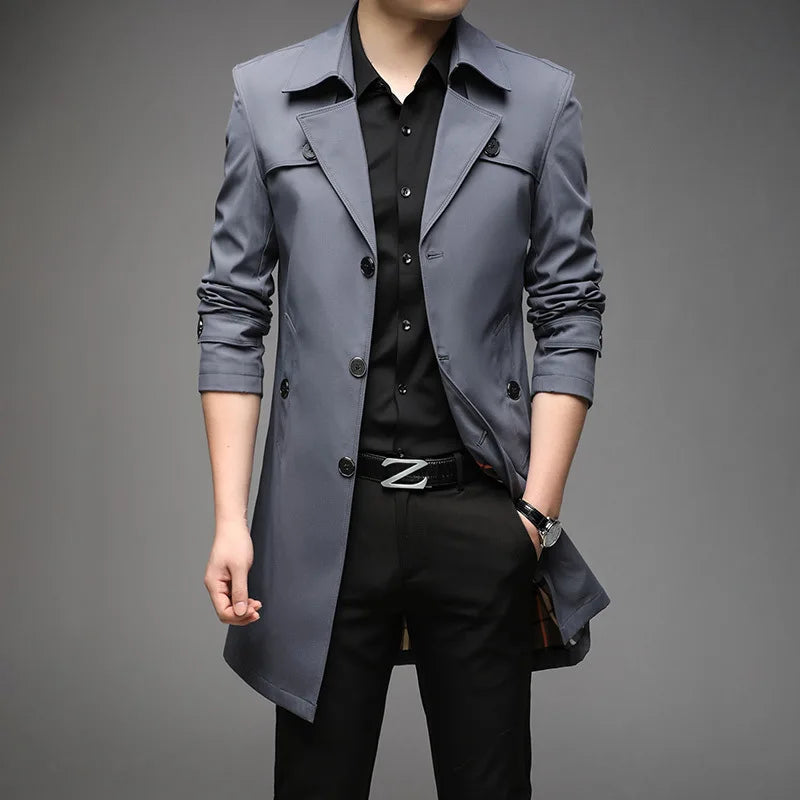 Oversized Classic Men's Trench Coat 8XL Windbreaker Solid Slim Fat Business Casual Long Trenchs Men Clothing Overcoat A5F8906