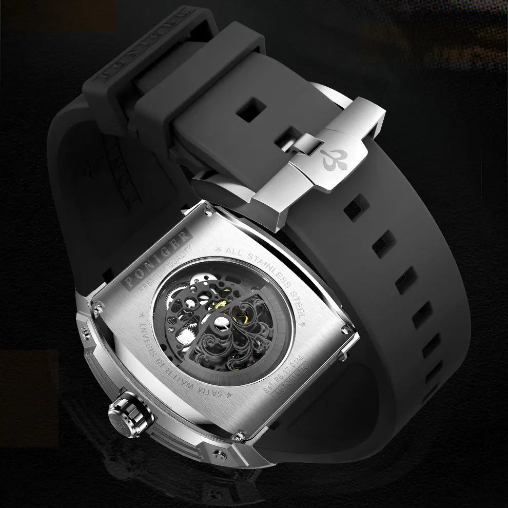 PONIGER New Men's Watch Automatic Movement Mechanical Tourbillon Design Men Watch Stainless Steel Case Waterproof Luminous Watch