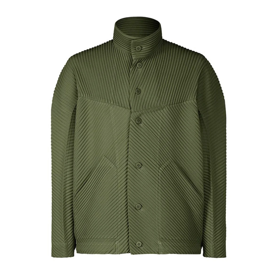 Miyake Pleated Standing Neck Splice Designer Jacket Men's Loose Relaxed Long Sleeve Shirt Coat JC110