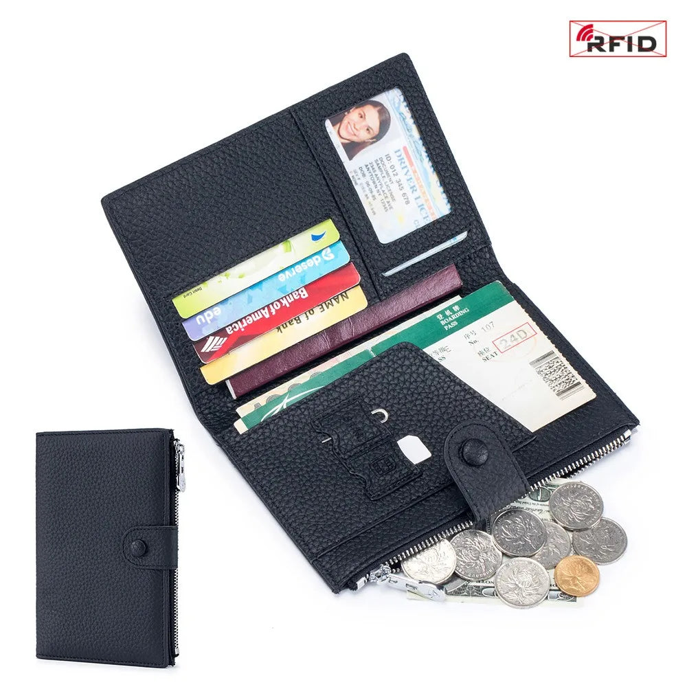 Genuine Leather RFID Travel Passport Cover Case Wallet Bag Card Holder Cowhide Coin Purse Document Cover Flight For Men Women 12