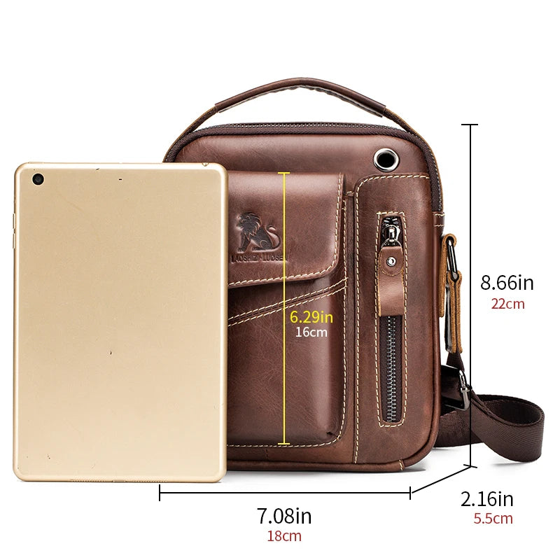 Men's leather shoulder bag, multifunctional and high-capacity cowhide crossbody bag, handbag