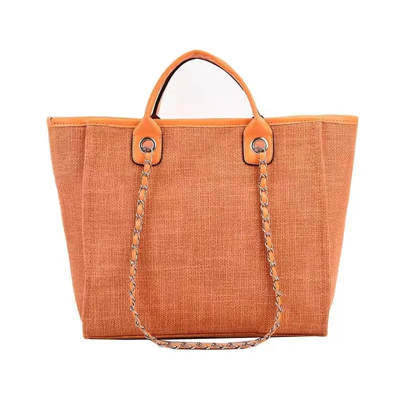 Custom Monogram Canvas Tote Bag Initial Bag Handbag Beach Bag Birthday Gift Bag with Chain Tote Bag Summer Holiday Bag