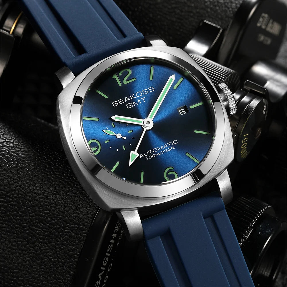 SEAKOSS Diving GMT 10Bar Men Automatic Mechanical Watch 1963 Original 2557 Automatic Movement Sapphire Super Luminous Wristwatch