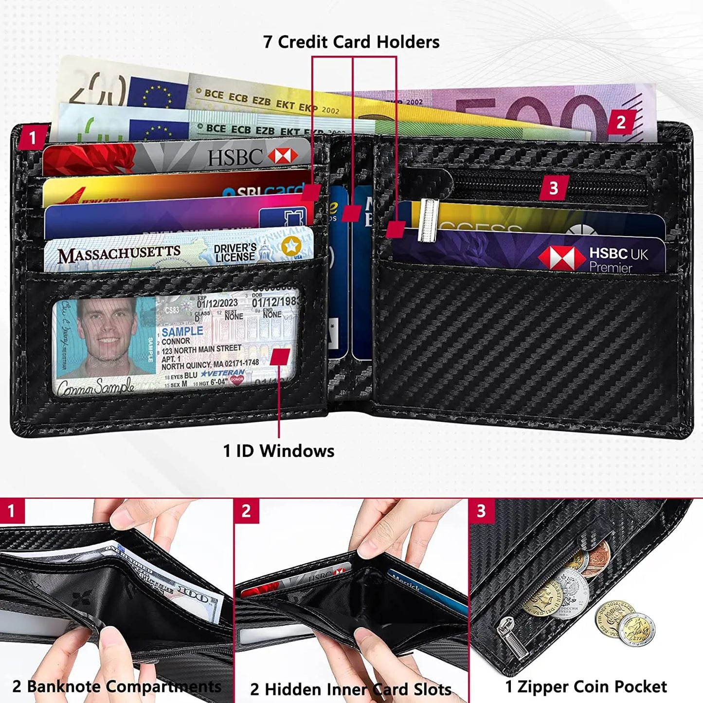 New Business Wallet, RFID Blocking Multi Card Slots With Zipper Coin Clip Men's Wallet Fashion Coin Purse