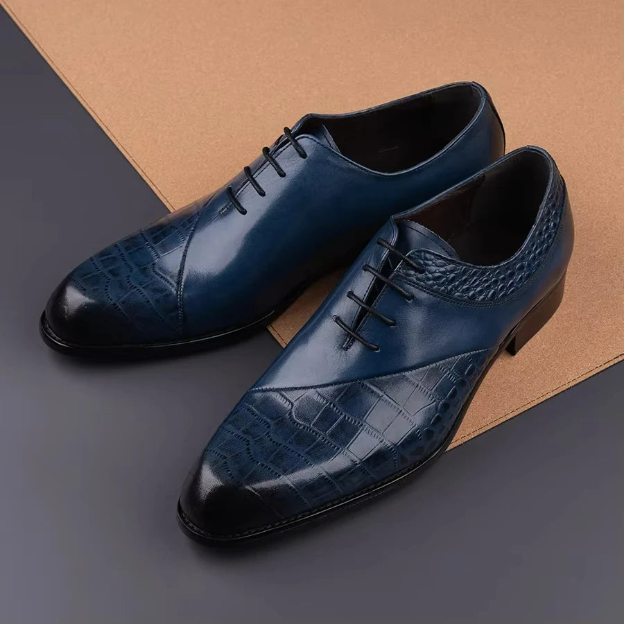 New Style Oxfords Men Shoes Top Layer Cowhide Leather Handmade Luxury Retro Blue Designer Business Office Wedding Male's Shoe CN