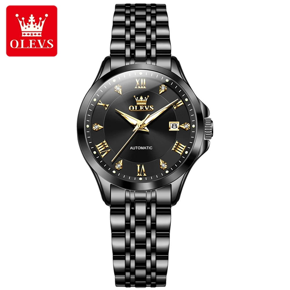 OLEVS Original Women's Luxury Mechanical Watches Stainless Steel Automatic Watch for Woman Waterproof Luminous Ladies Watches