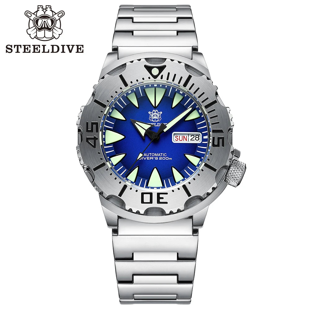 STEELDIVE SD1984 Hot Selling 42.2MM M onster 200M Waterproof NH36 Day Function Sapphire Glass Automatic Movement Steel Bracelet