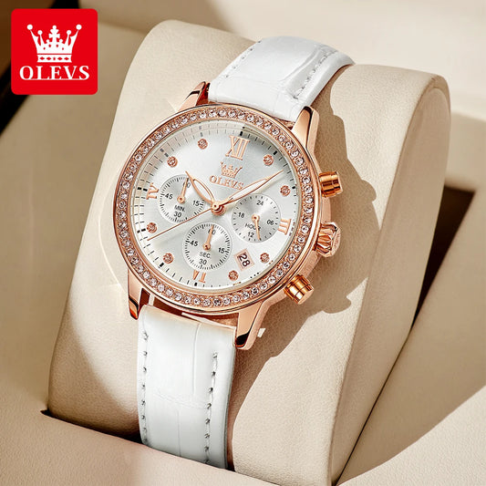 OLEVS 9933 Original Luxury Quartz Watch for Women Fashion Elegant Leater Strap Waterproof Chronogrph Branded Women's Wrist Clock