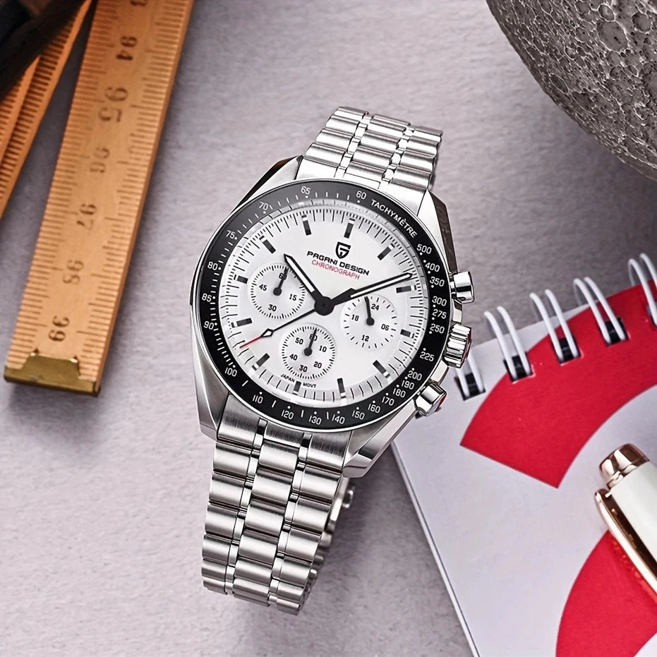 PAGANI DESIGN 2024 Date Speed Chronograph AR Sapphire Luxury Quartz Men's watches 100M Waterproof Steel shell Luminous Watch+Box