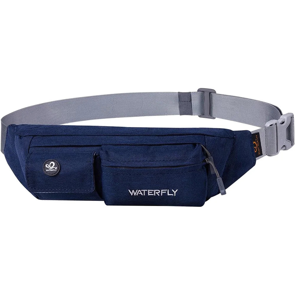 WATERFLY Fanny Pack For Women Men Small Waist Pouch Slim Belt Bag with 4 Pockets For Walking Lightweight Crossbody Chest Bag