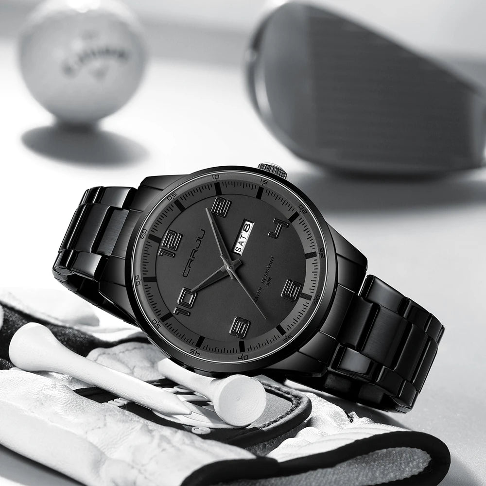 CRRJU Business Men Luxury Watches Stainless Steel Quartz Auto Date Clock with Luminous Hands Relogio Masculino