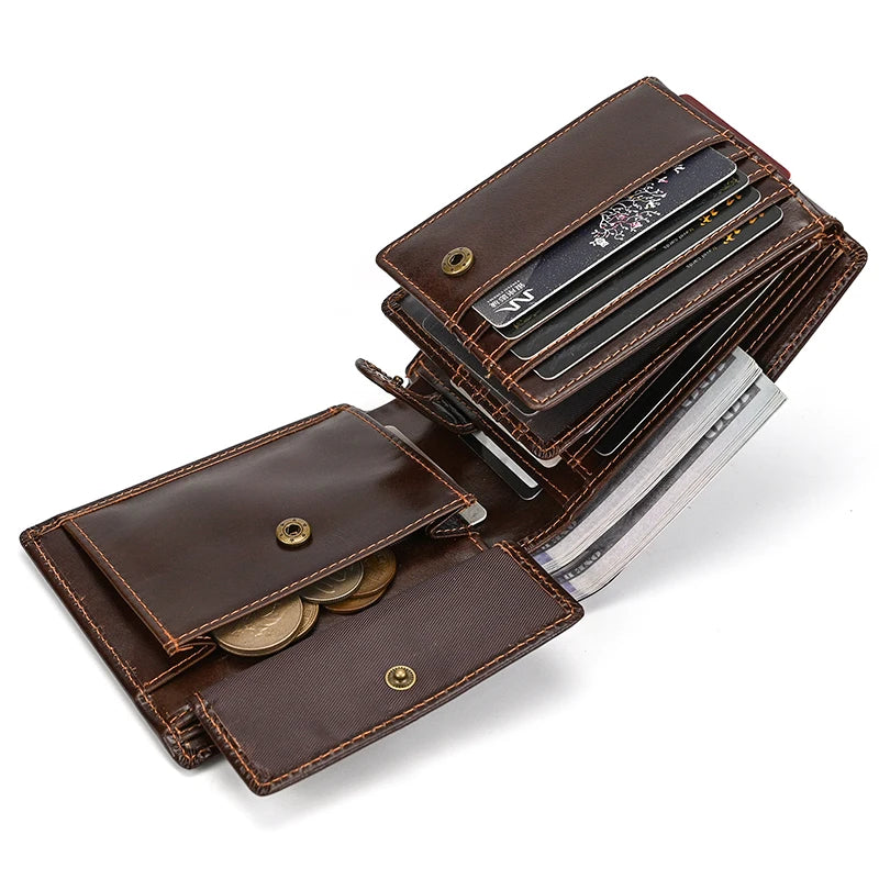 Fashion Men's Short Wallet Genuine Leather Handmade Leather Short Purse For Man Male Cowhide Small Purse For Men Card Holder