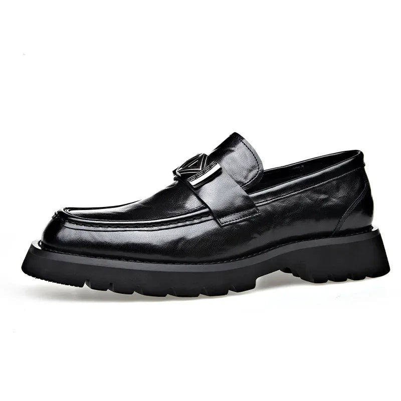 2025 Spring Autumn Fashion Slip-on Thick Sole Leather Male Loafers Designer New British Style Retro Men's Dress Shoes