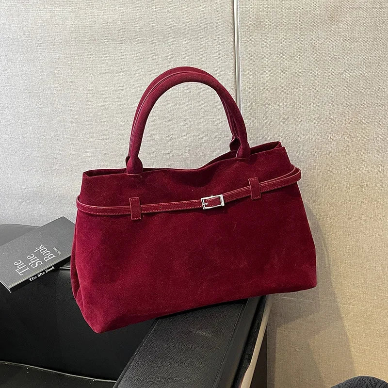 women's bag Buckle Decorative Design Solid Faux Suede tote bag Large Capacity Hasp Casual Tote 2025 Hot Sale Bags for Women