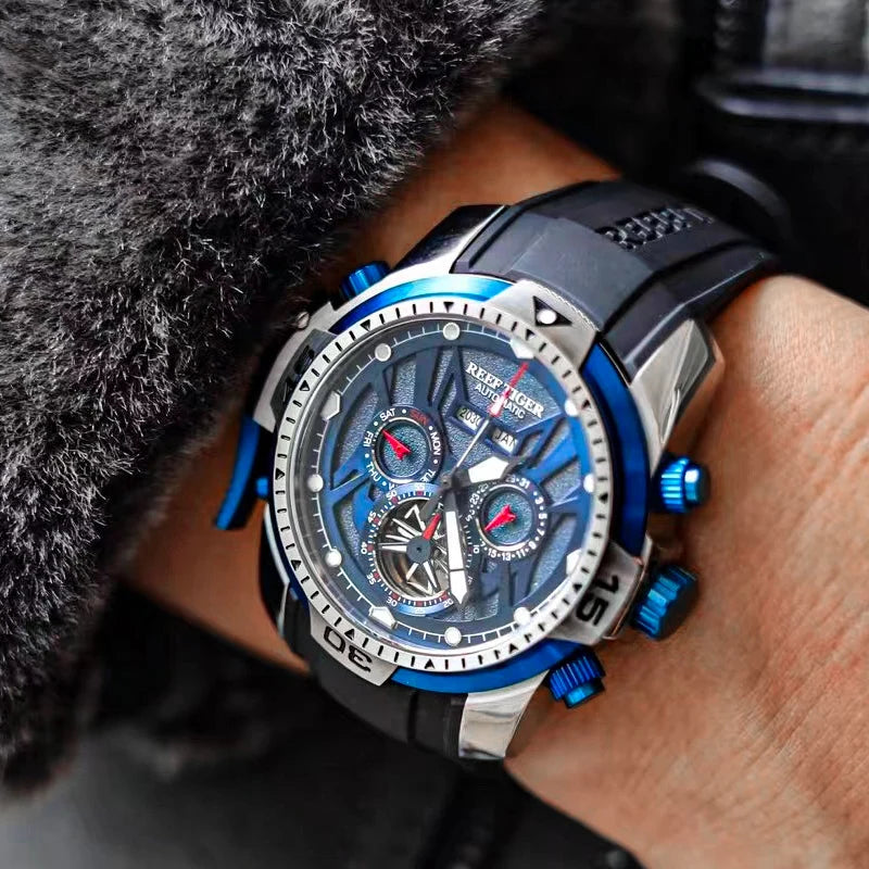 Reef Tiger/RT Orange Sport Watch Men Waterproof Luminous Perpetual Calendar Automatic Mechanical Watches Clock New RGA3532