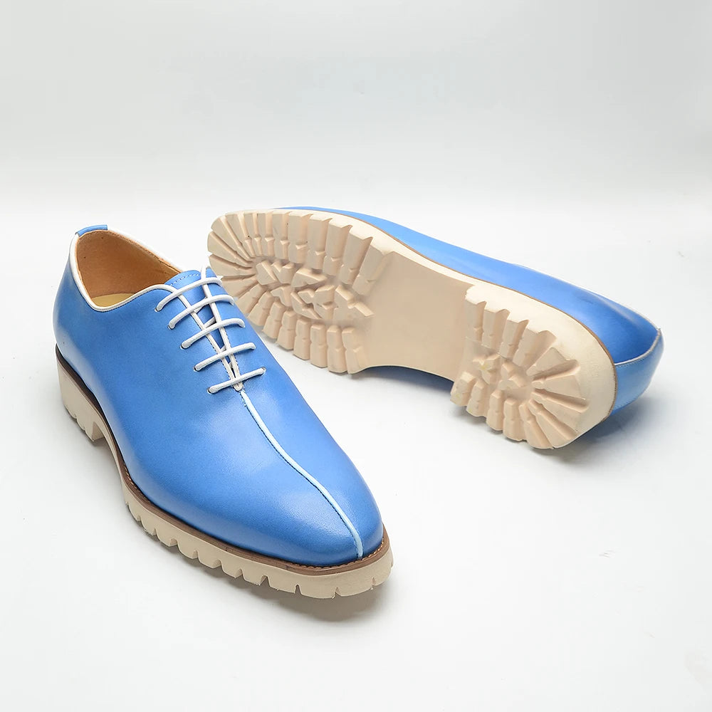 Soft Comfortable Anti-Slip Sole Men's Oxford Dress Sneakers Cowhide Genuine Leather Blue Black Business Office Casual Shoes Man