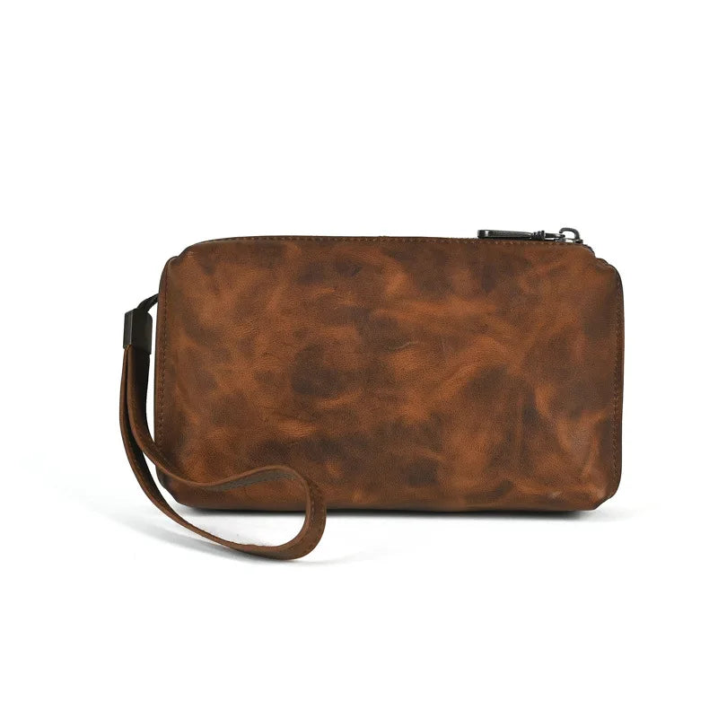 Vintage Men's Clutch Bags Genuine Leather Handbag Male Long Money Wallets Phone Pouch Man Clutch Soft Leather Coin Purse