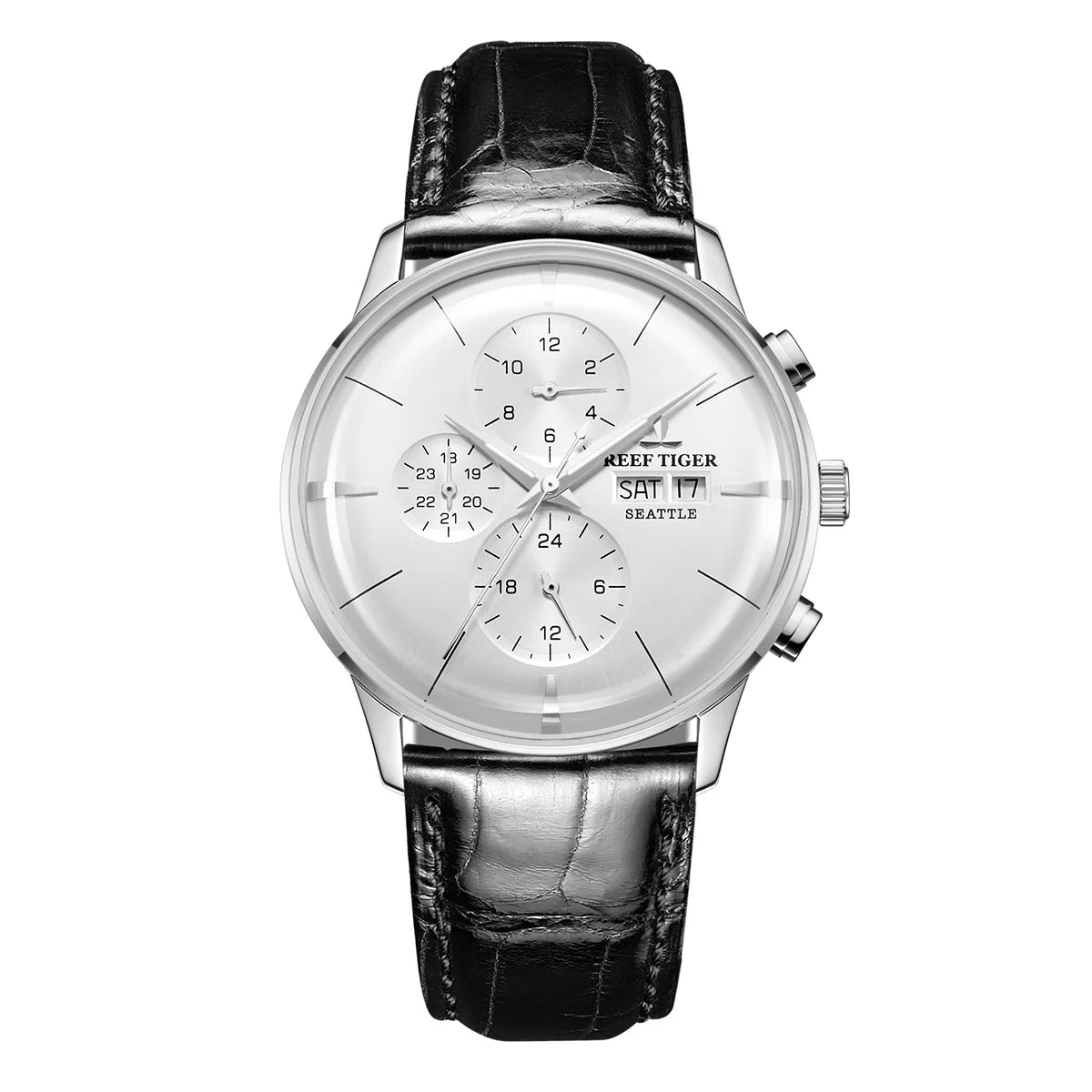 Reef Tiger RT Top Luxury Men's Watch White Dial Multi-Function Mechanical Wristwatch Relogio Masculino RGA1699