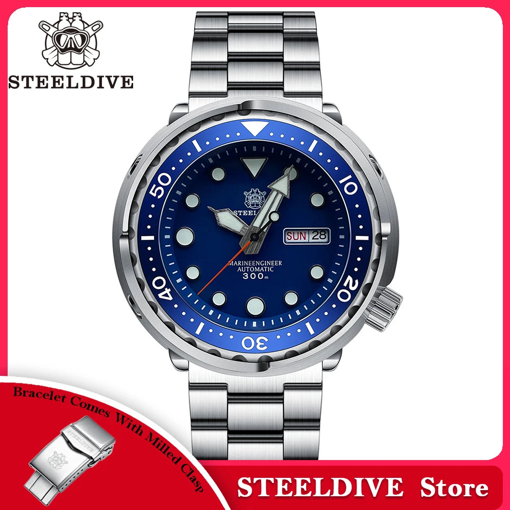 STEELDIVE Top Brand Day Function 47.5mm 300M Waterproof Sapphire Glass Ceramic Bezel NH36 Automatic Dive Can Tuna Watch for Men