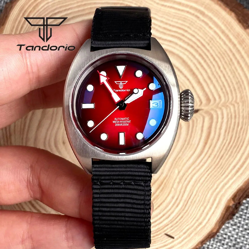 Tandorio NH35A Gradient Color Automatic 36mm Dive Men Watch Domed AR Sapphire Sunburst Face Mechanical 20atm Luminous Wristwatch