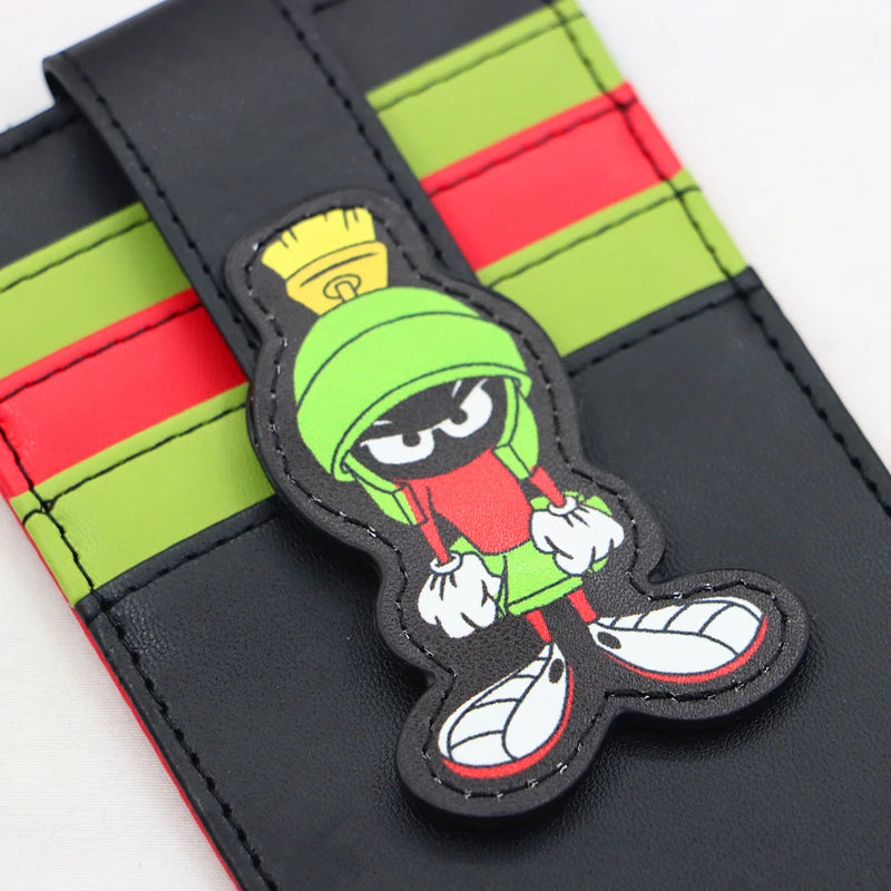 Cute cartoon Vegan PU Wallet, Marvin the Martian Pose Black Green Red ID Card Holder Purse Money Case for Men Women Fashion Bag