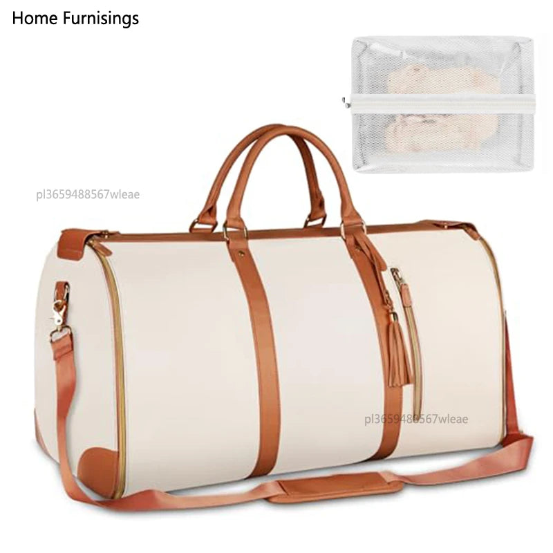 1pc Foldable Women's Travel Convenient Carry-on Clothing Bag Large PU Leather Duffel Bag Women's Business Travel Bag