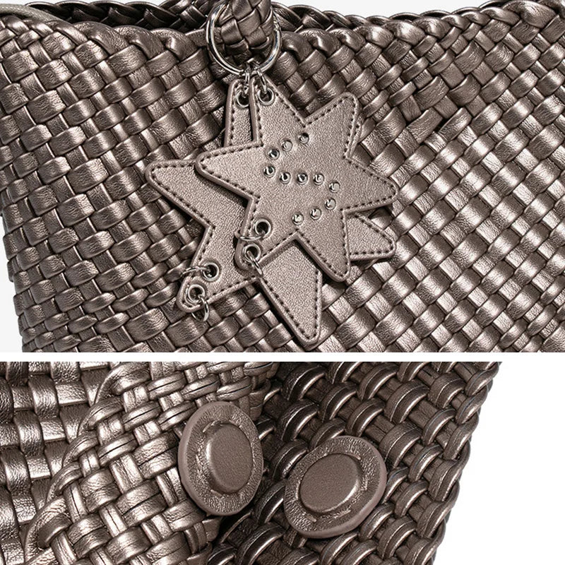 New Style Hand-woven Women's Bag Trendy Single-shoulder Underarm Bag Textured Casual Hand-held Mother-Daughter Tote Bag Handbag