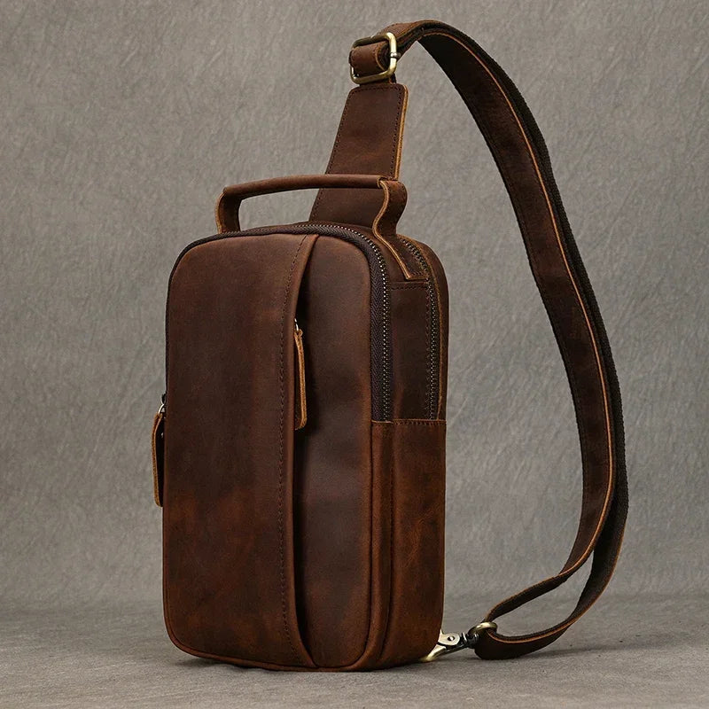 Luxury Male Chest Bags Genuine Leather Crossbody Bag Men Sling Chest Pack for Men Chest Bag Leather casual men one shoulder bag