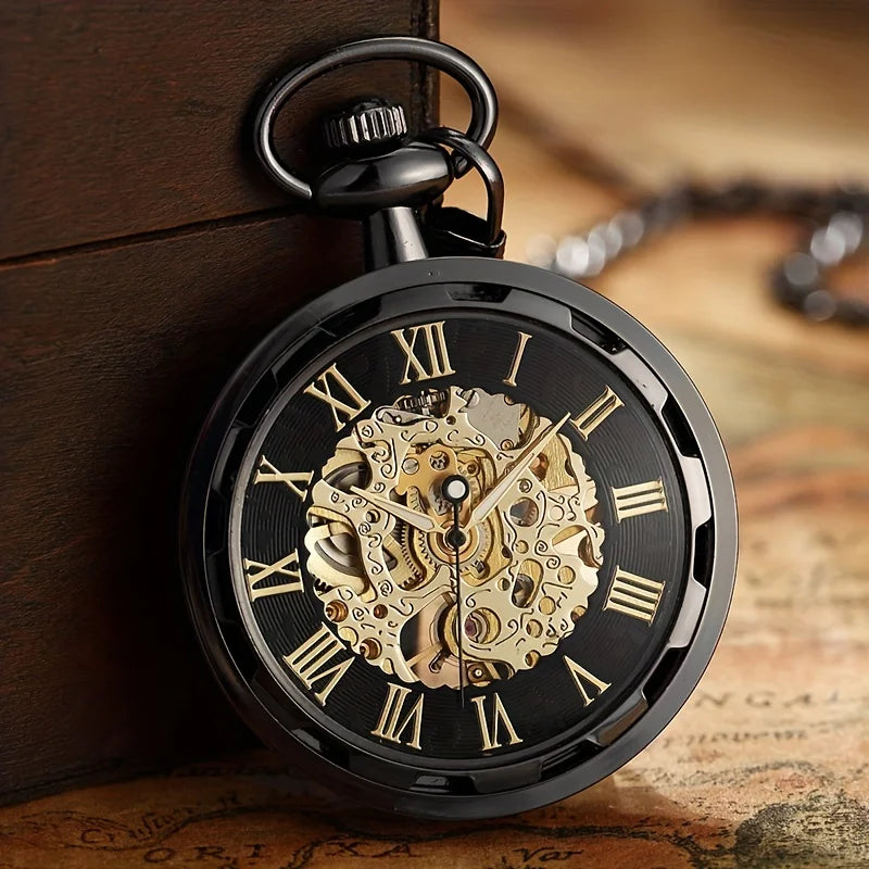 Luxury retro hollowed out mechanical pocket watch with luminous waterproof semi-automatic alloy waist chain suitable for daily