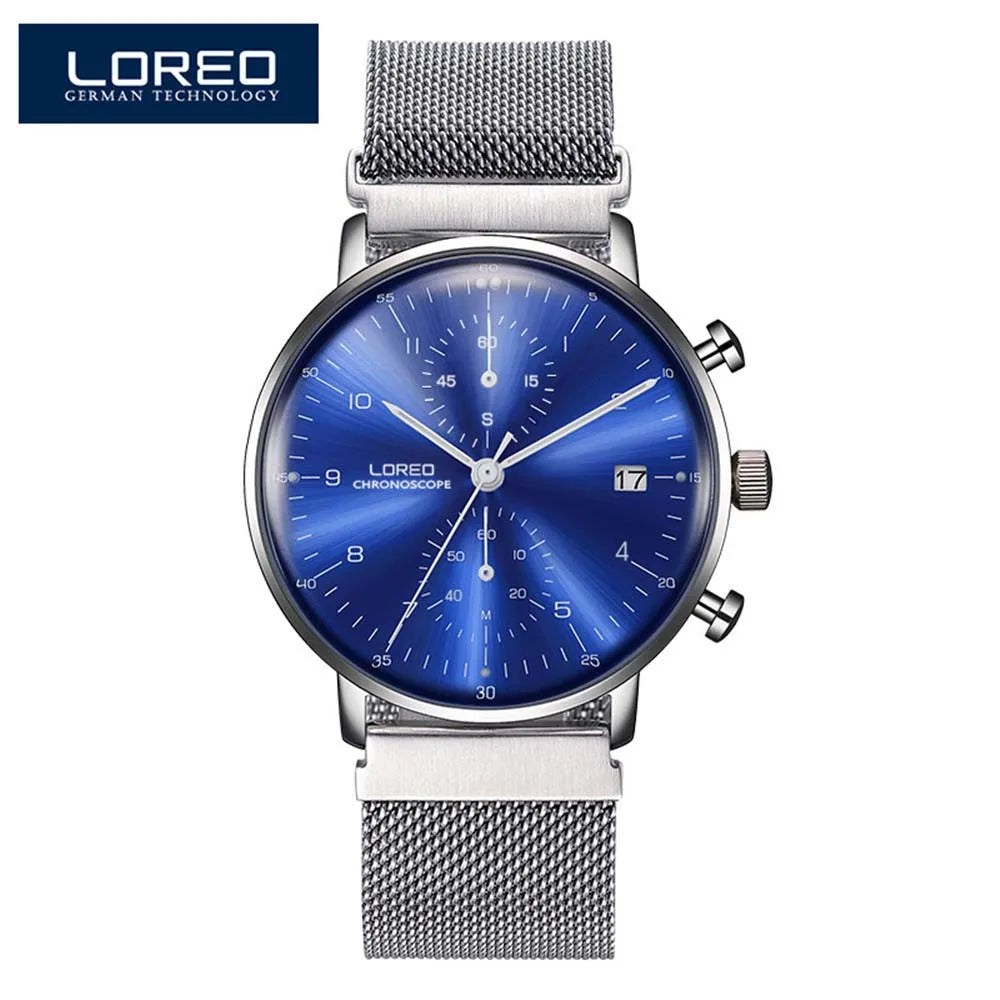 LOREO Top Brand Watch Men Stainless Steel Business Date Clock Waterproof Watches Mens Luxury Sport Quartz Wrist Watch Hour