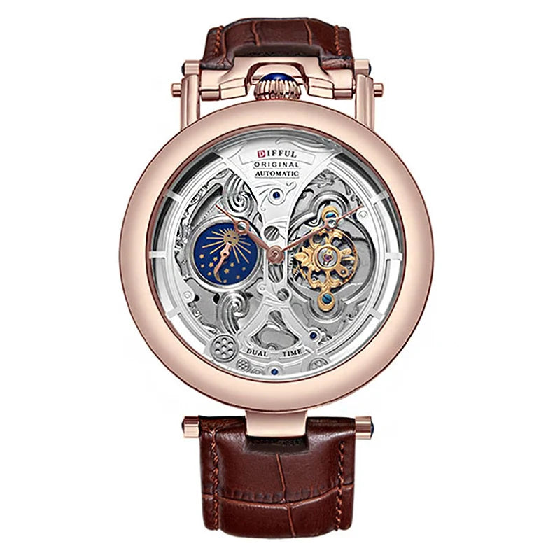 New Fashion Hollow Automatic Mechanical Watches Men Business Casual Leather Skeleton Tourbillon Wrist Watch Relogio Masculino