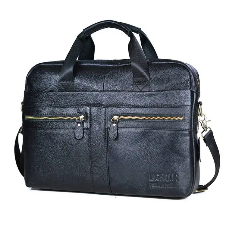 Men Genuine Leather Handbag Fashion Office 14 inch Laptop Briefcase Bag Male Computer Shoulder Bags Men's Business Document Bag