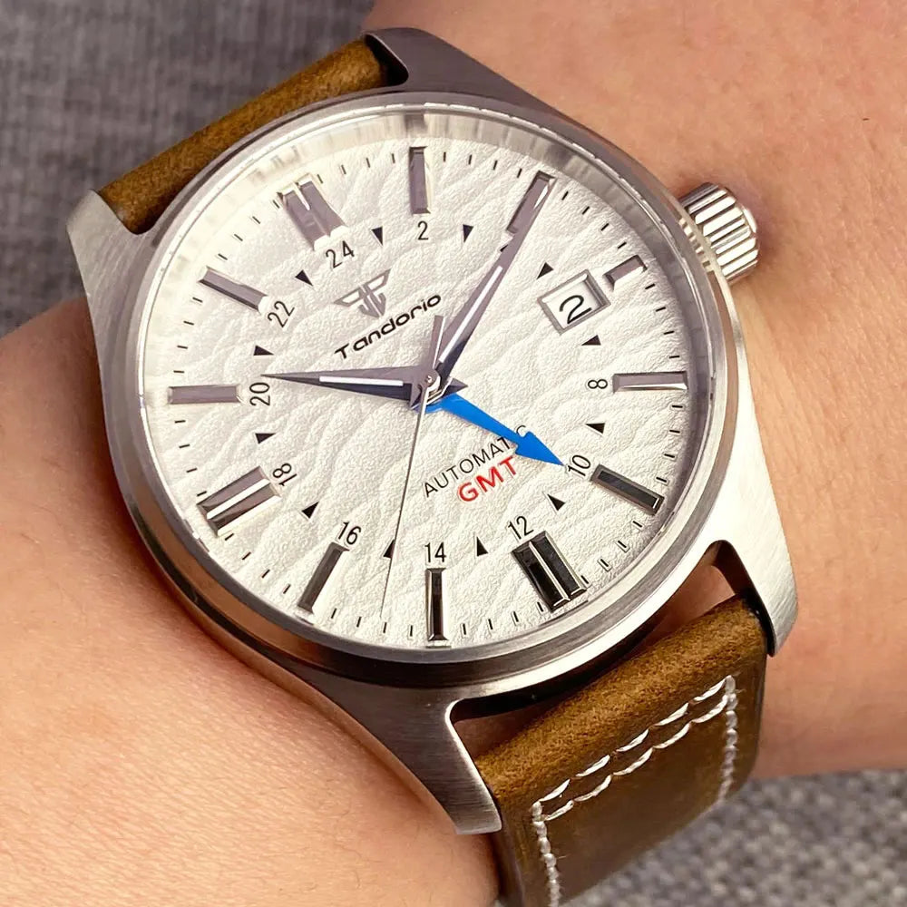 Tandorio Japan NH34 Automatic Mechanical Watch for Men Diver GMT Movement 200M Waterproof 39mm Sapphire Crystal Leather Band