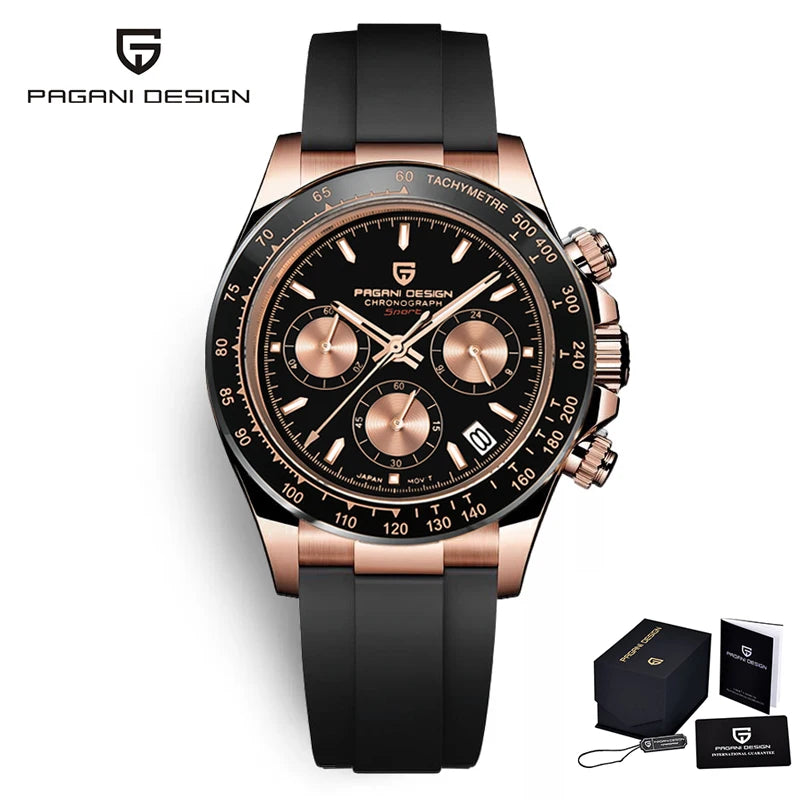PAGANI DESIGN New Men's Watches Quartz Wristwatch Rose Gold Luxury Watch For Men Chronograph 100M Waterproof  VK63 Movt Clock