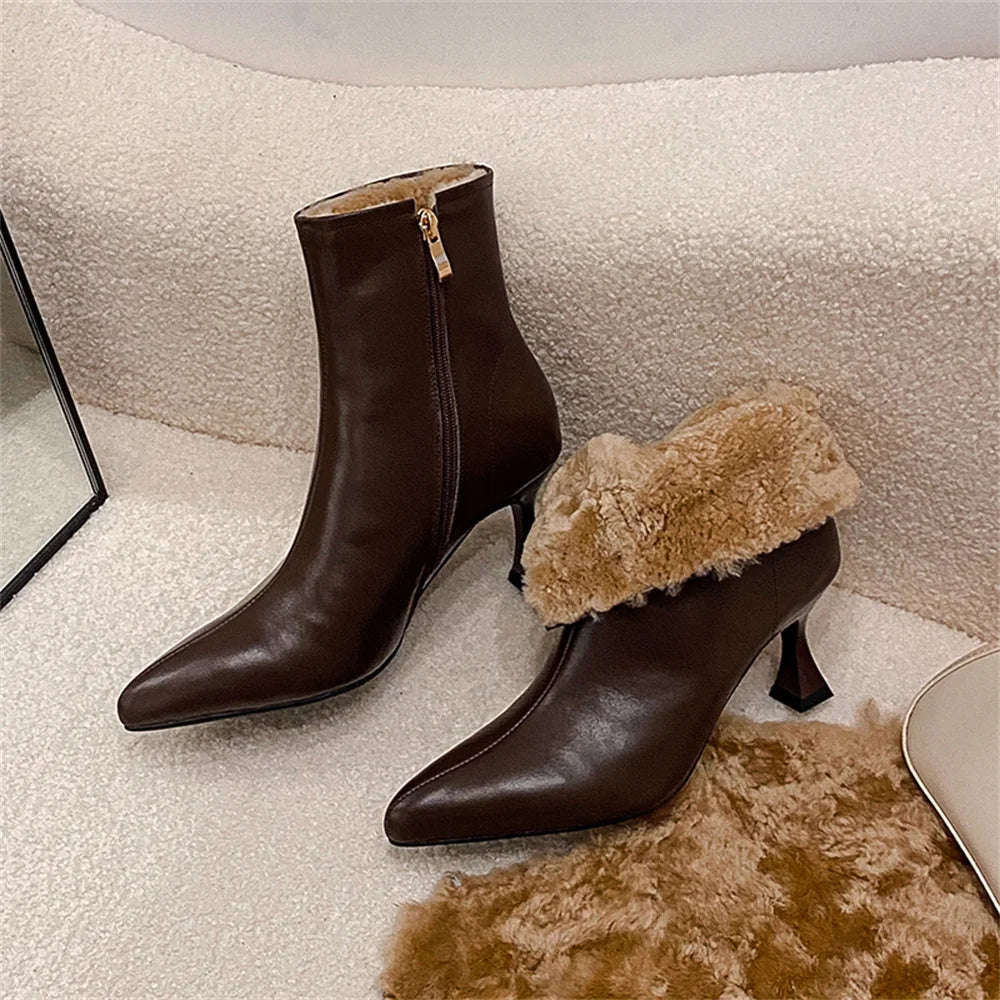 FEDONAS Fashion Sexy Women Wool Snow Boots Pointed Toe Winter Warm Short Ankle Boots Female High Heels Zipper Basic Boots