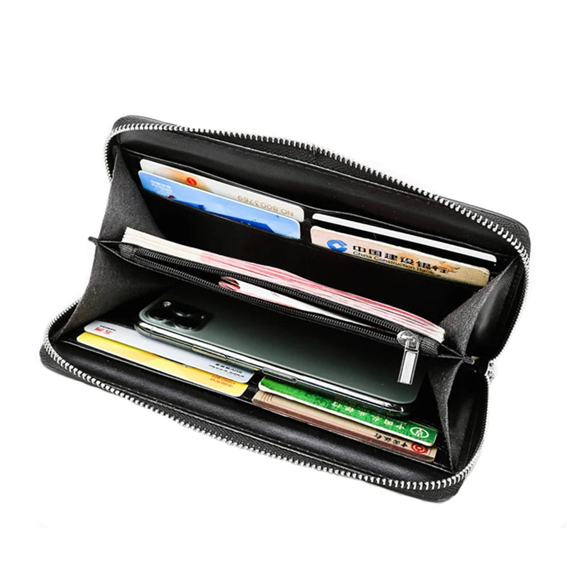 Business Men's Wallet Genuine Leather Clutch Purse Men Zipper Fashion Long Crocodile Pattern Cowhide Hand Bag Man Card Holder