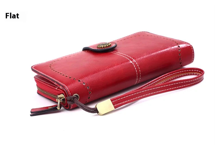Fashionable new hollow out coin purse for women's oily leather phone bag, long zipper handbag,coin bag Triple fold ladies wallet