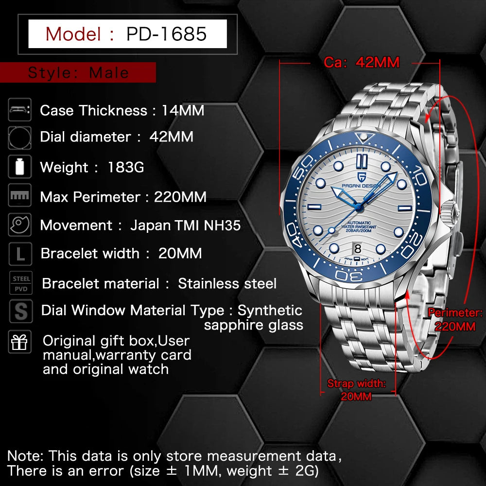 PAGANI DESIGN Men's Watches Luxury NH35 Automatic Watch For Men Mechanical Wristwatches Sapphire Mirror Ceramic Bezel Man Gifts