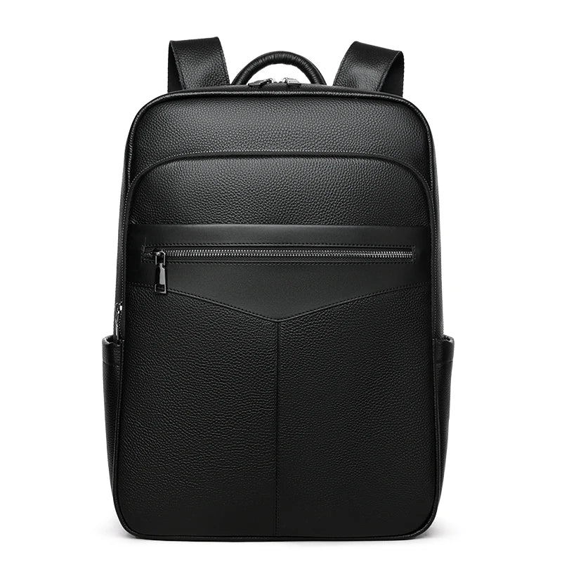 High Quality Minimalism Men's Black Backpack Bag Genuine Leather Double Shoulder Bag Cow Leather Man Backpack for Business
