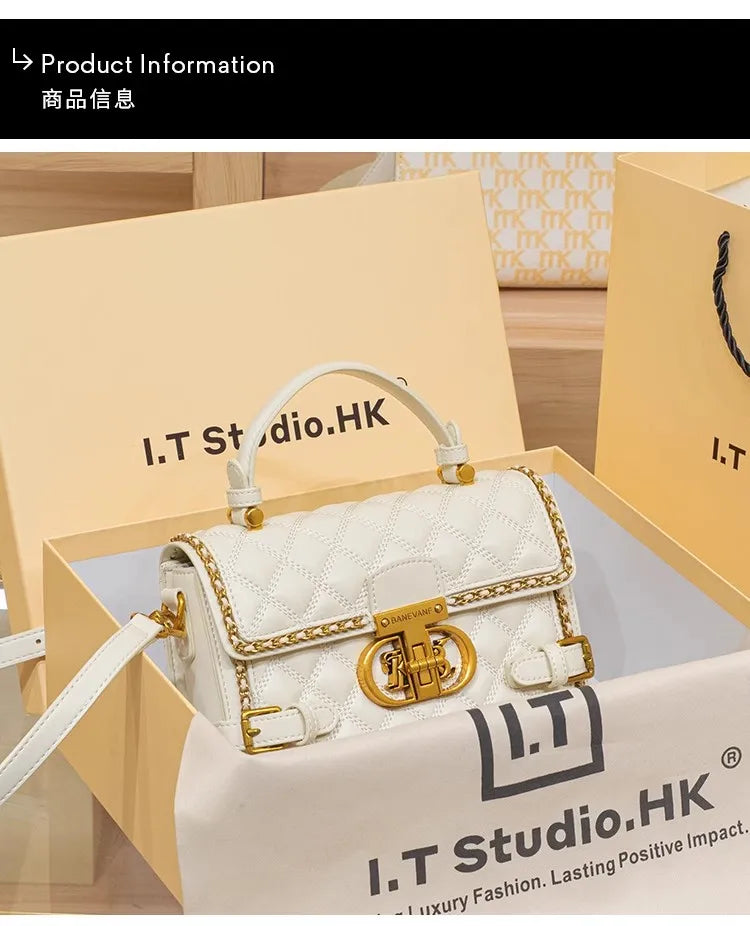Women's handbag genuine diamond grid handbag women's 2024 new high-end designer crossbody shoulder small square bag