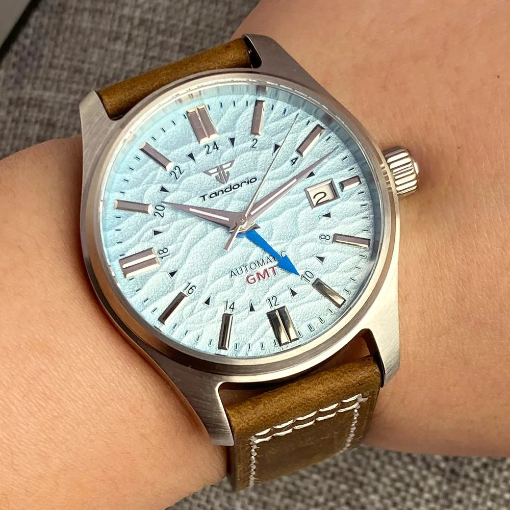 Tandorio Japan NH34 Automatic Mechanical Watch for Men Diver GMT Movement 200M Waterproof 39mm Sapphire Crystal Leather Band