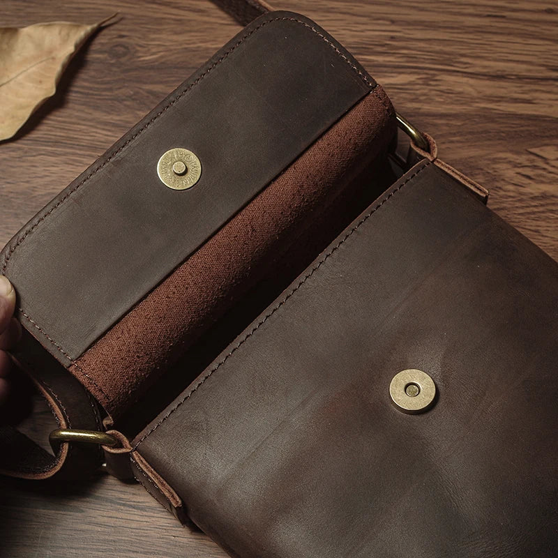 NUKA Men's Genuine Leather Shoulder Bag High Quality Crazy Horse Crossbody Bag Simple Lightweight Sling Bag Small Messenger Bags