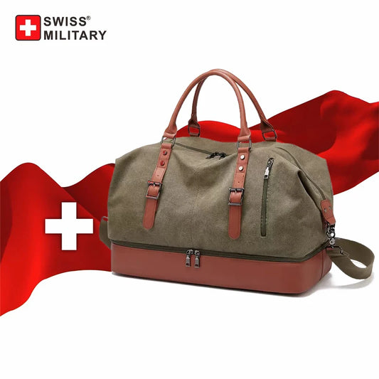 SWISS MILITARY Handheld travel Bag Large Capacity Retro Bag Canvas Multifunctional Luggage Bag Anti Theft Travel Bag