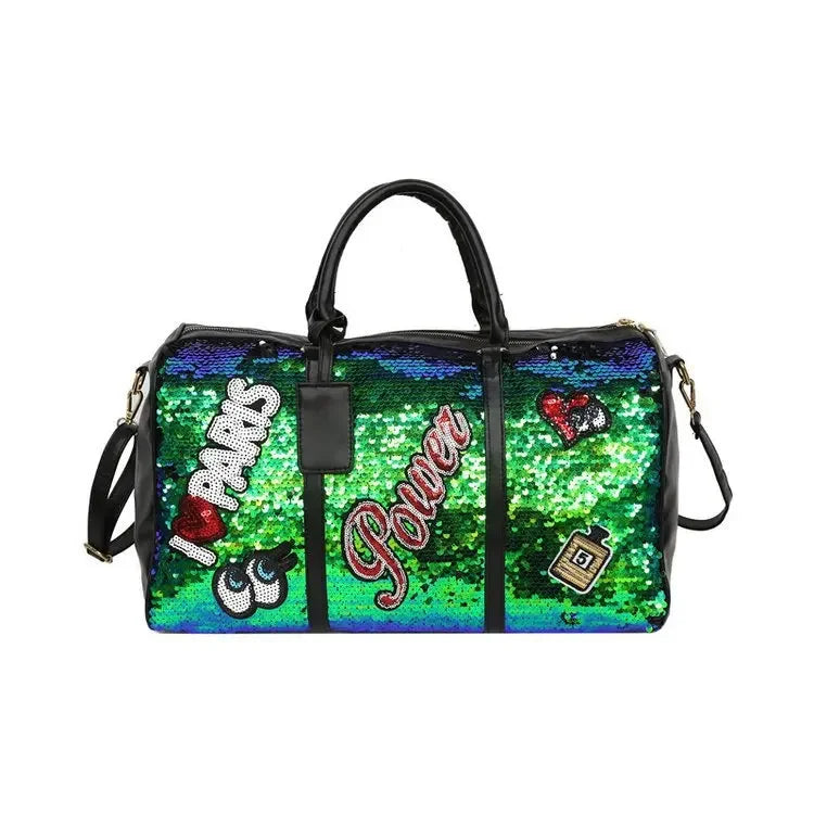 Sequins PU Travel Bag Fashion Sports Large Capacity Shoulder Bag with Separate Shoe Compartment Europe United States Handbag