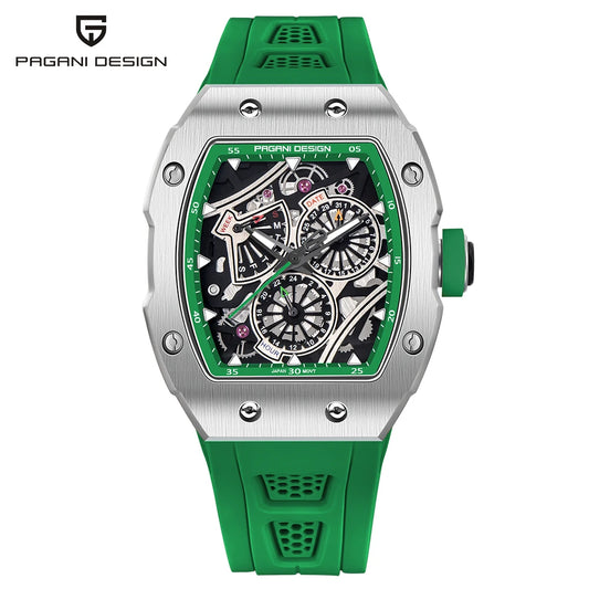 PAGANI DESIGN skeleton Watch Sapphire YS012 Automatic Men’s Quartz Watch Silicone Square Clock Waterproof Relogio Masculino