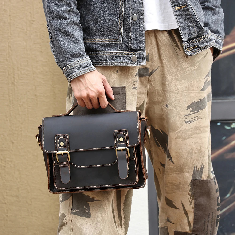 JOYIR Vintage Genuine Leather Shoulder Bag Men Women Work Travel Messenger Satchel Crossbody Bag Fit for 7.9" iPad Handbag